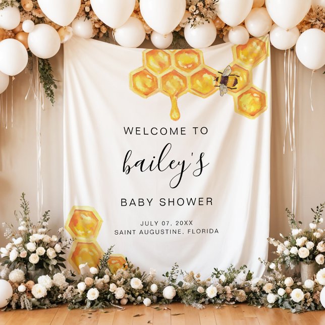 ROMY Honey Bumble Bee Rustic Baby Shower Welcome Tapestry (Creator Uploaded)