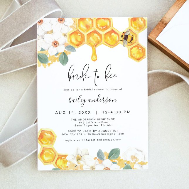 ROMY Rustic Floral Honey Bride to Bee Bridal  Invitation (Creator Uploaded)