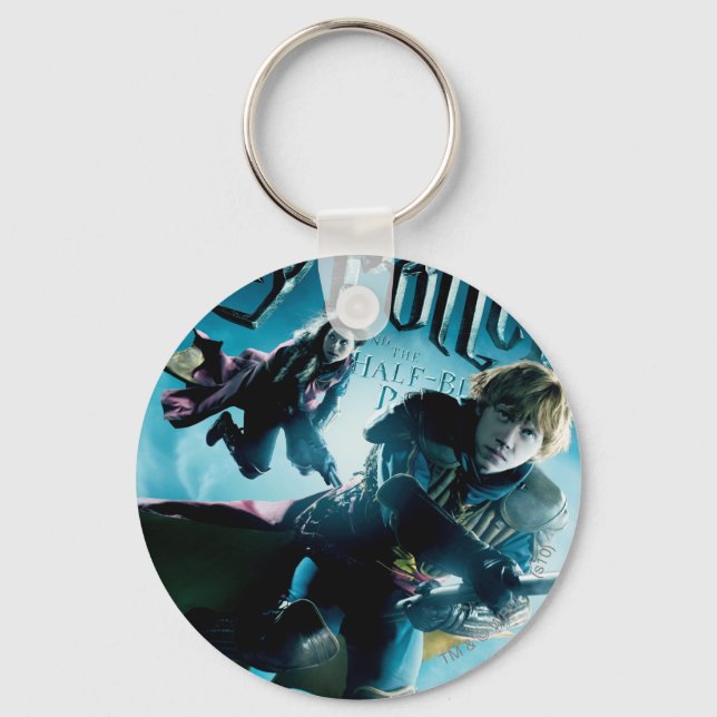 Ron and Ginny On Brooms 1 Keychain (Front)