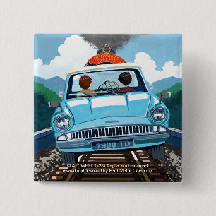 Ron & HARRY POTTER™ in Flying Car to HOGWARTS™ 2 Inch Square Button