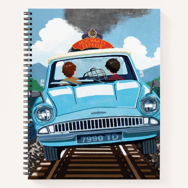 Ron & HARRY POTTER™ in Flying Car to HOGWARTS™ Notebook (Front)