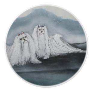 Ron Hevener Maltese Dog Ceramic Knob