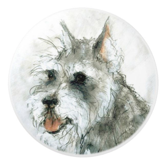 Ron Hevener Schnauzer Dog Ceramic Knob (Front)