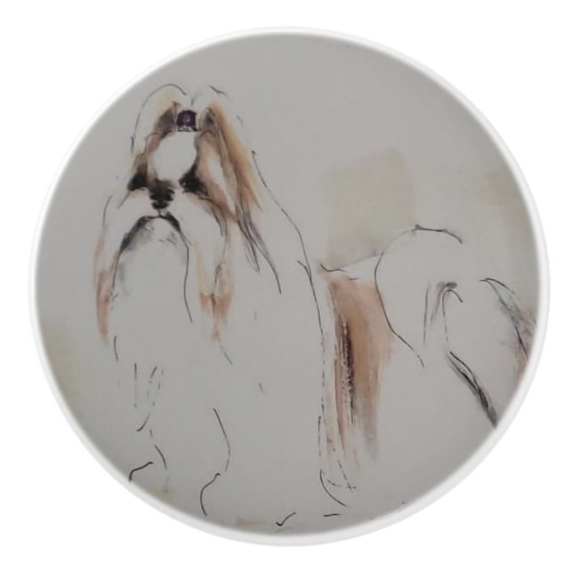 Ron Hevener Shih-Tzu  Ceramic Knob (Front)