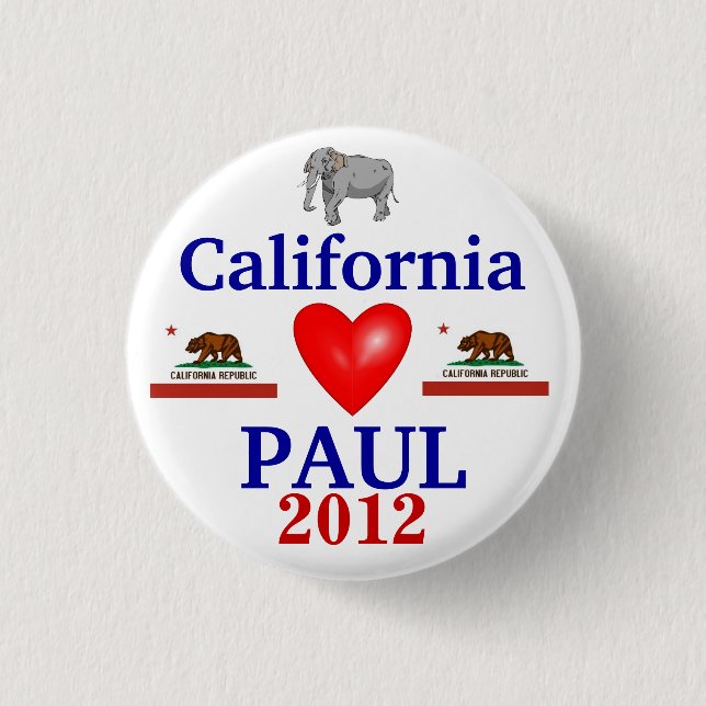 Ron Paul 2012 California 1 Inch Round Button (Front)