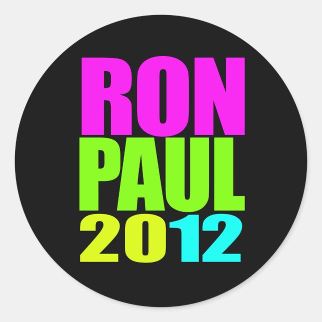 RON PAUL 2012 NEON CLASSIC ROUND STICKER (Front)
