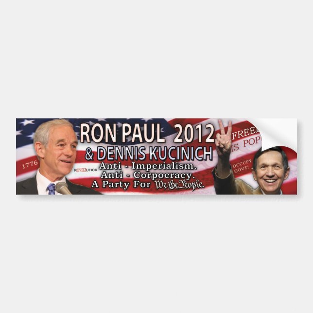 Ron Paul & Dennis Kucinich for 2012 White House Bumper Sticker (Front)
