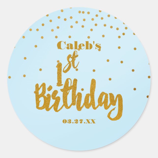 Rond 1er Anniversaire Bleu & Or Sticker Confetti Dot Fo (Devant)