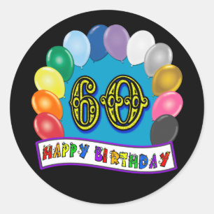 Rond 60e Anniversaire Ballons joyeux Sticker Anniversai