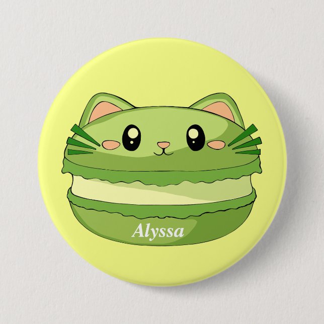 Rond 7,6 Cm Kitty Cat Matcha Macaron (Devant)