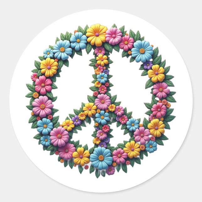 Rond Adesivo Redondo Floral Peace Symbol Round Sticker (Devant)