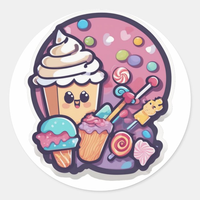Rond Adorable Kawaii Candy Cupcake Sticker | Sweet  (Devant)