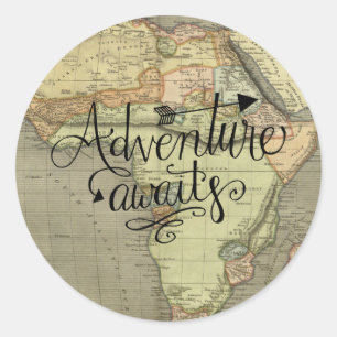 Rond Adventure Await Old World Map Sticker