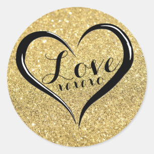 Rond Aimer XOXO Coeur Texte noir sur Sticker Or