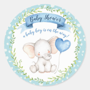 Rond Aquarelle Eléphant Baby shower, Garçon, STICKER