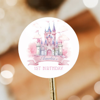 Rond Aquarelle Princess Castle Sticker d'anniversaire
