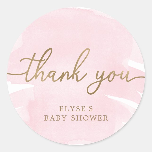 Rond Aquarelle rose Baby shower Or Favoriser Sticker (Thank You Pink Watercolour Gold Sicker )