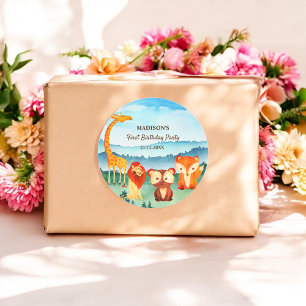 Rond Aquarelle Safari Animaux Blue Green Sticker