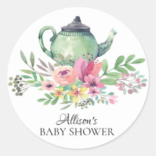 Rond Aquarelle Vert Floral Baby Tea Party Sticker