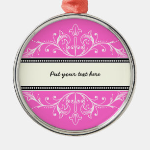 Rond Argenté Bordure ornementale rose ornement blanc