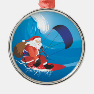 Rond Argenté Ornement de prime de Père Noël Kitesurf