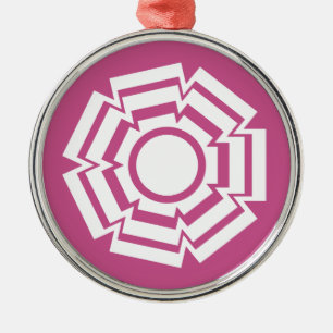 Rond Argenté Ornement floral Groove Premium rond, Fuchsia