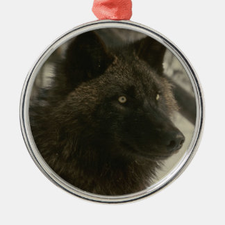 Rond Argenté Ornement noir de Noël de loup