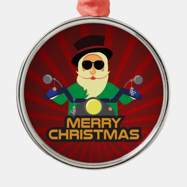 Rond Argenté Ornement père Noël Biker (Devant)