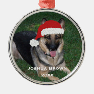 Rond Argenté Ornement personnalisé de berger allemand de Noël