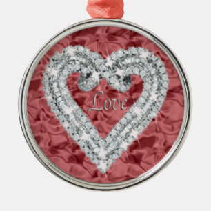 Rond Argenté Red Round Love Diamond Heart Ornement