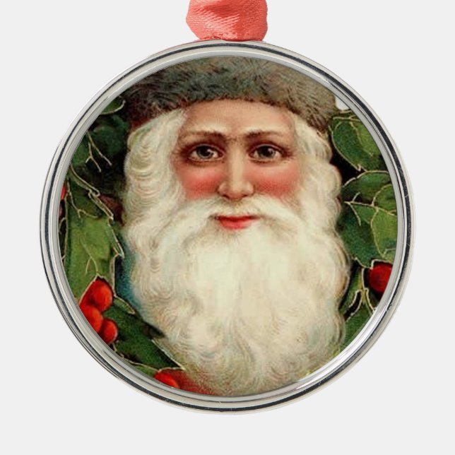 Rond Argenté Vieux temps Père Noël - Ornement (Devant)