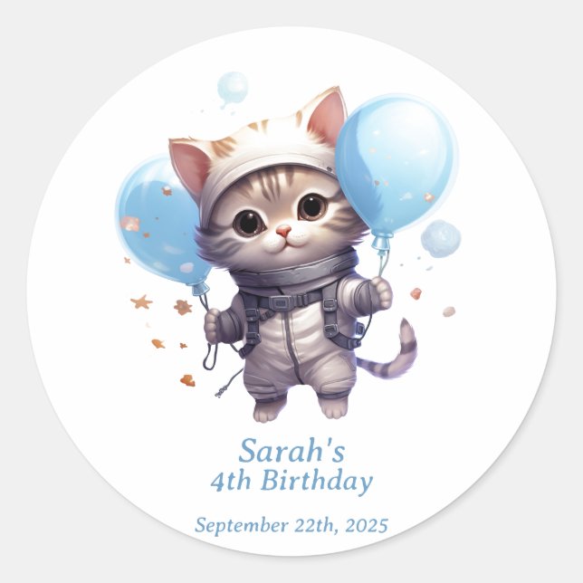 Rond Astronaut de chat pour enfants : Sticker de fête d (Devant)