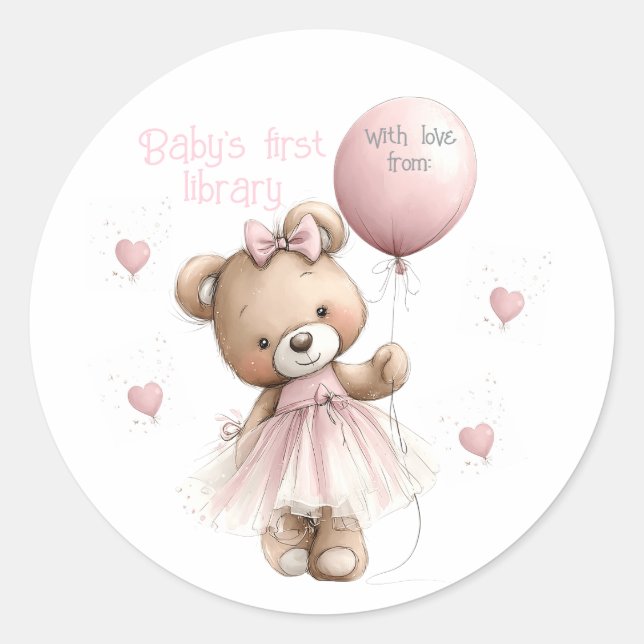 Rond Baby’s First Library Sticker | Pink Teddy Bear (Devant)