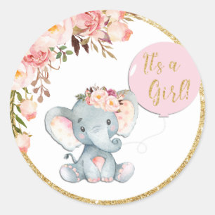 Rond Baby shower Eléphant rose Favoriser Sticker Étique