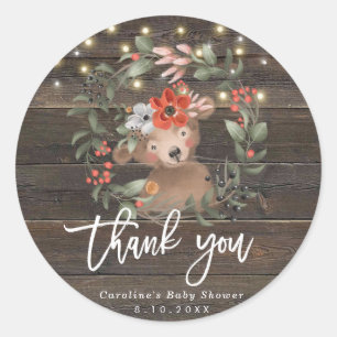 Rond baby shower en bois rustique merci sticker