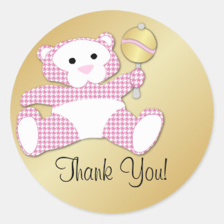 Rond Baby shower Ours Teddy Favoriser Merci Sticker