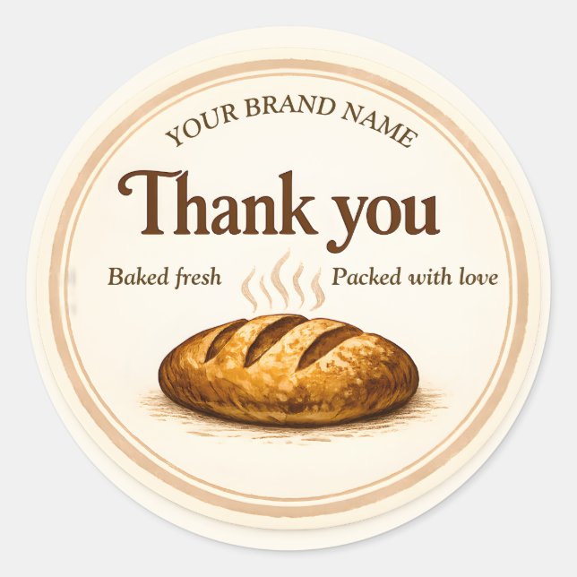 Rond Bakery Thank You Sticker - Loaf of Bread Design (Devant)