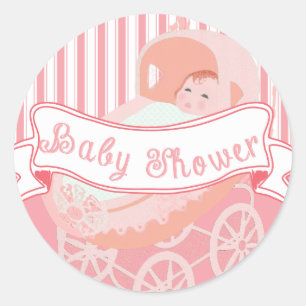 Rond Bannière Vintage mignonne Bébé Girl Douche Sticker