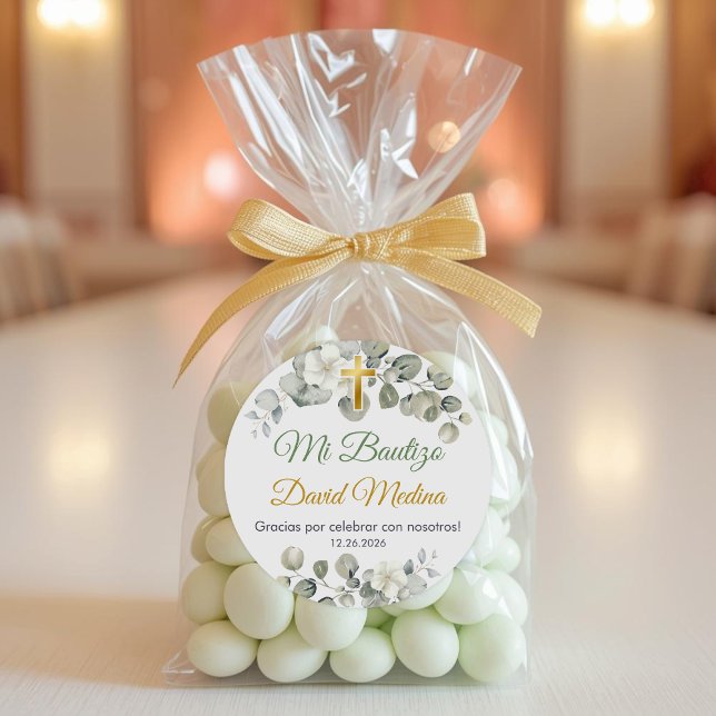 Rond Baptême Sticker espagnol Bautismo Feuille vert mig (Créateur téléchargé)