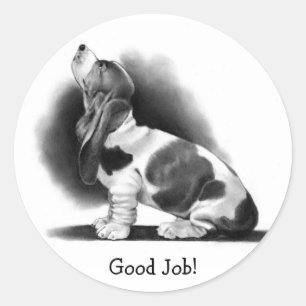 Rond BASSET HOUND STICKER : Bon boulot ! ART PENCIL