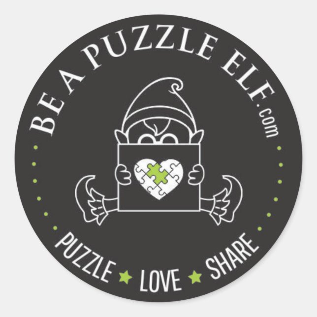 Rond Be A Puzzle Elf – PUZZLE. LOVE. SHARE Sticker (Devant)