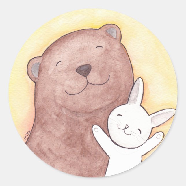 Rond Bear & Bunny Sticker mignon ours Bear Bunny Weddin (Devant)