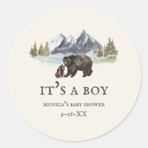 Rond Bears Mountains Baby shower Classic Round Sticker