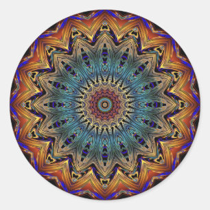 Rond Beau Sticker Mandala bleu et cuivre
