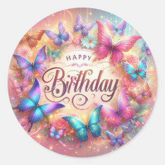 Rond Beautiful Birthday Sticker Butterfly Design