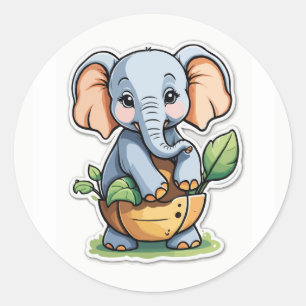 Rond Bébé adorable Sticker éléphant - Cute Safari