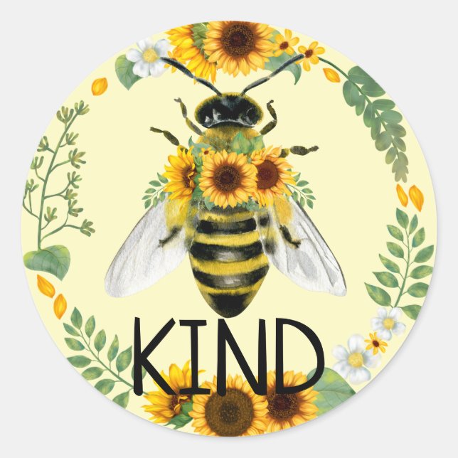 Rond Bebe Be Kind Sunflowers Kindness Sticker Jaune (Devant)