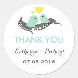 Rond Bébé blanc Bleu Lovebirds Mariage Favor Sticker