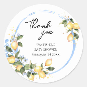 Rond Bébé doux Baby shower citron Merci Sticker