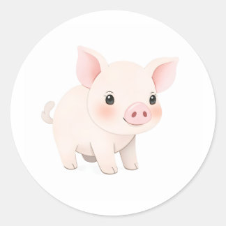 Rond Bébé doux Piglet Aquarelle Art Sticker